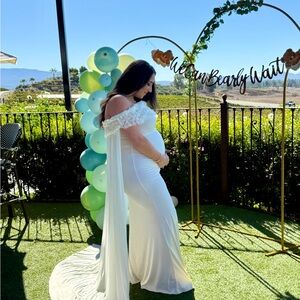 Elegant White Maternity Gown for Baby Shower
